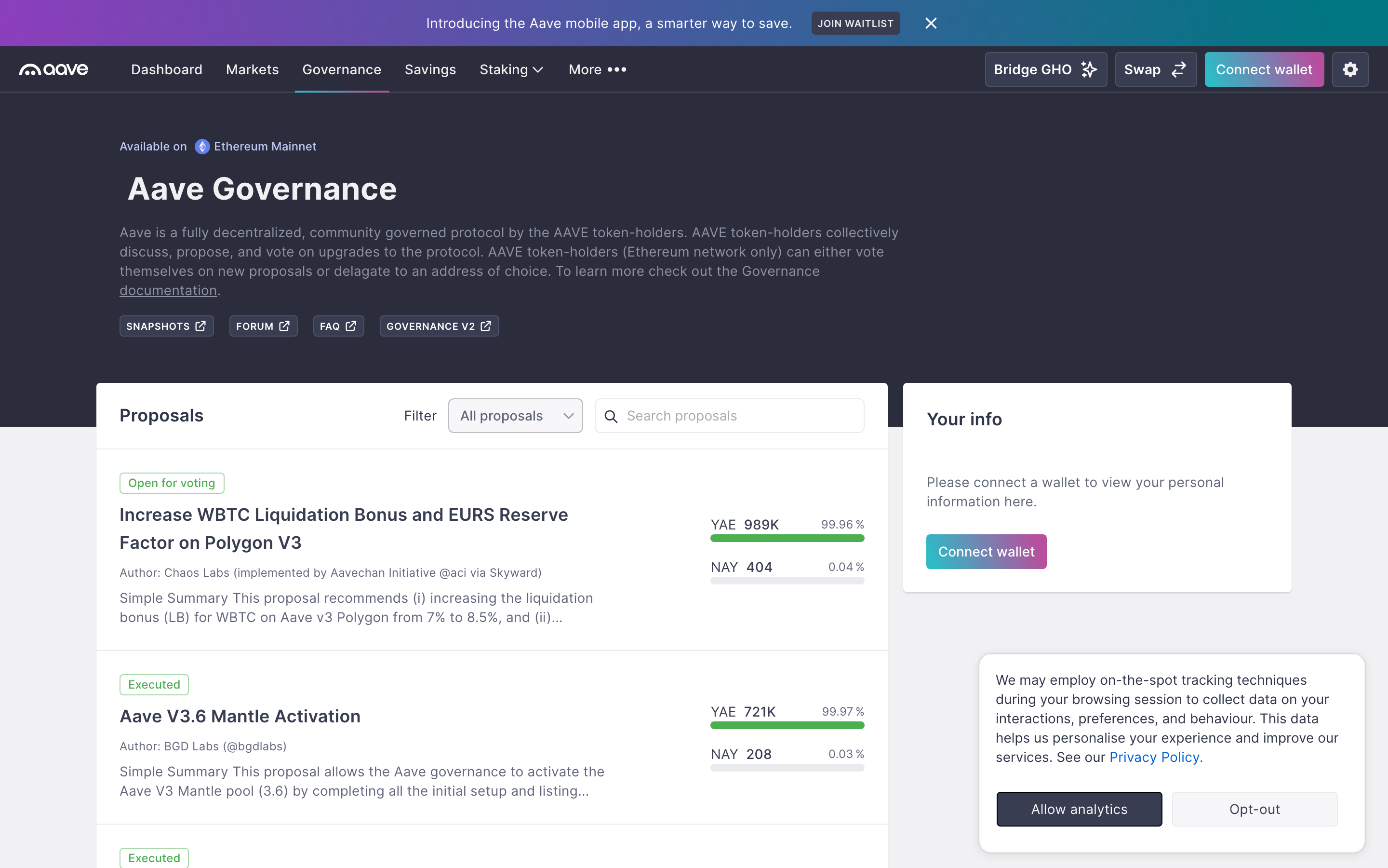 Aave - Connect wallet prompt
